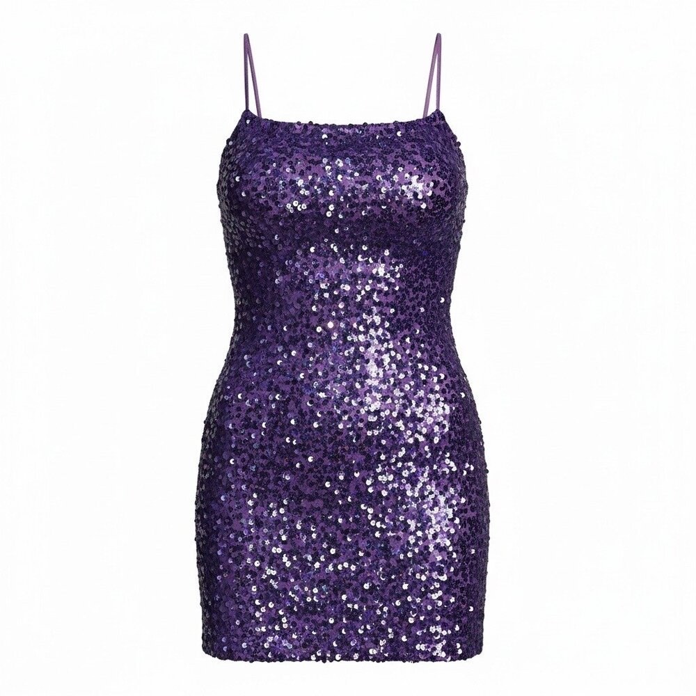 Wild Fable Purple Sequin Mini Dress Y2K Party Club Birthday Lace Back M